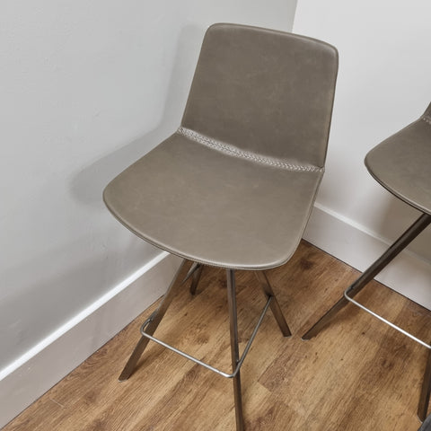 Contemporary Grey Leather Style and Brushed Steel Leg Bar Stool - Showroom Clearance
