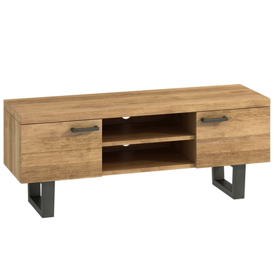 Cutout of Fusion oak TV unit with two cupboard doors and central shelves.
