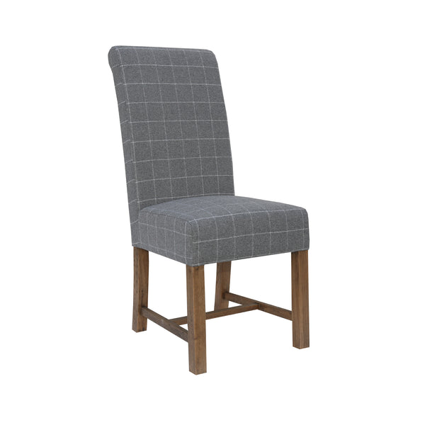 Norfolk Oak Dining Chair - Wool Upholstered, Grey Check