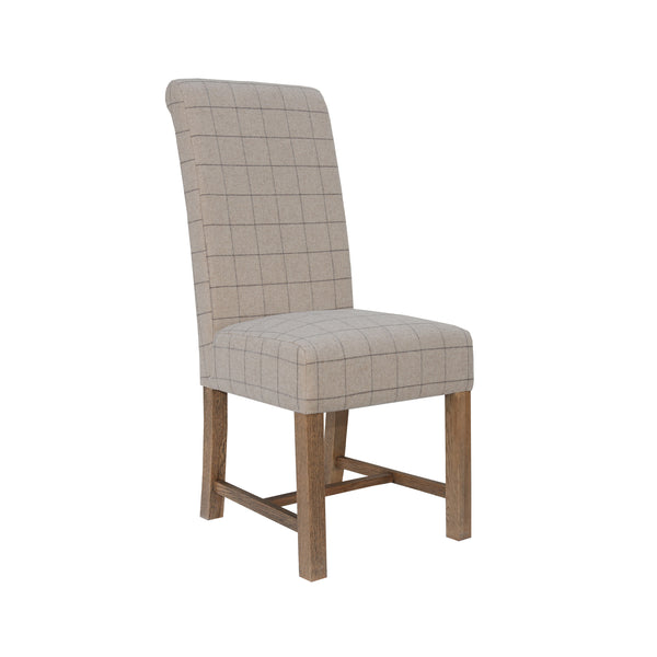 Norfolk Oak Dining Chair - Wool Upholstered, Natural Check
