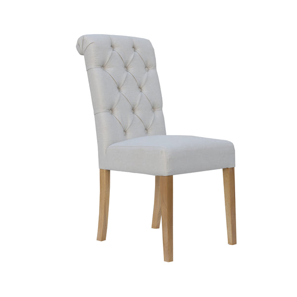 Martley Fabric Scroll Top, Button Back Dining Chair - Natural