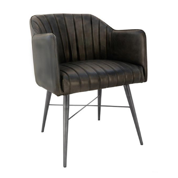 Finsbury Leather & Iron Chair - Dark Grey