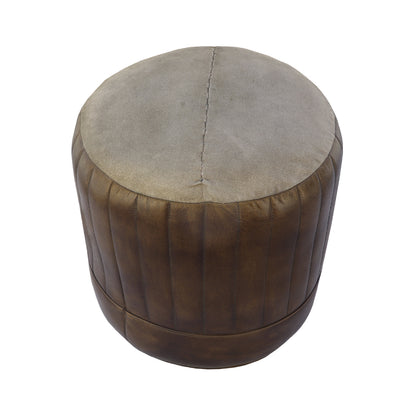 Edmonton Leather Pouf - Dark Grey