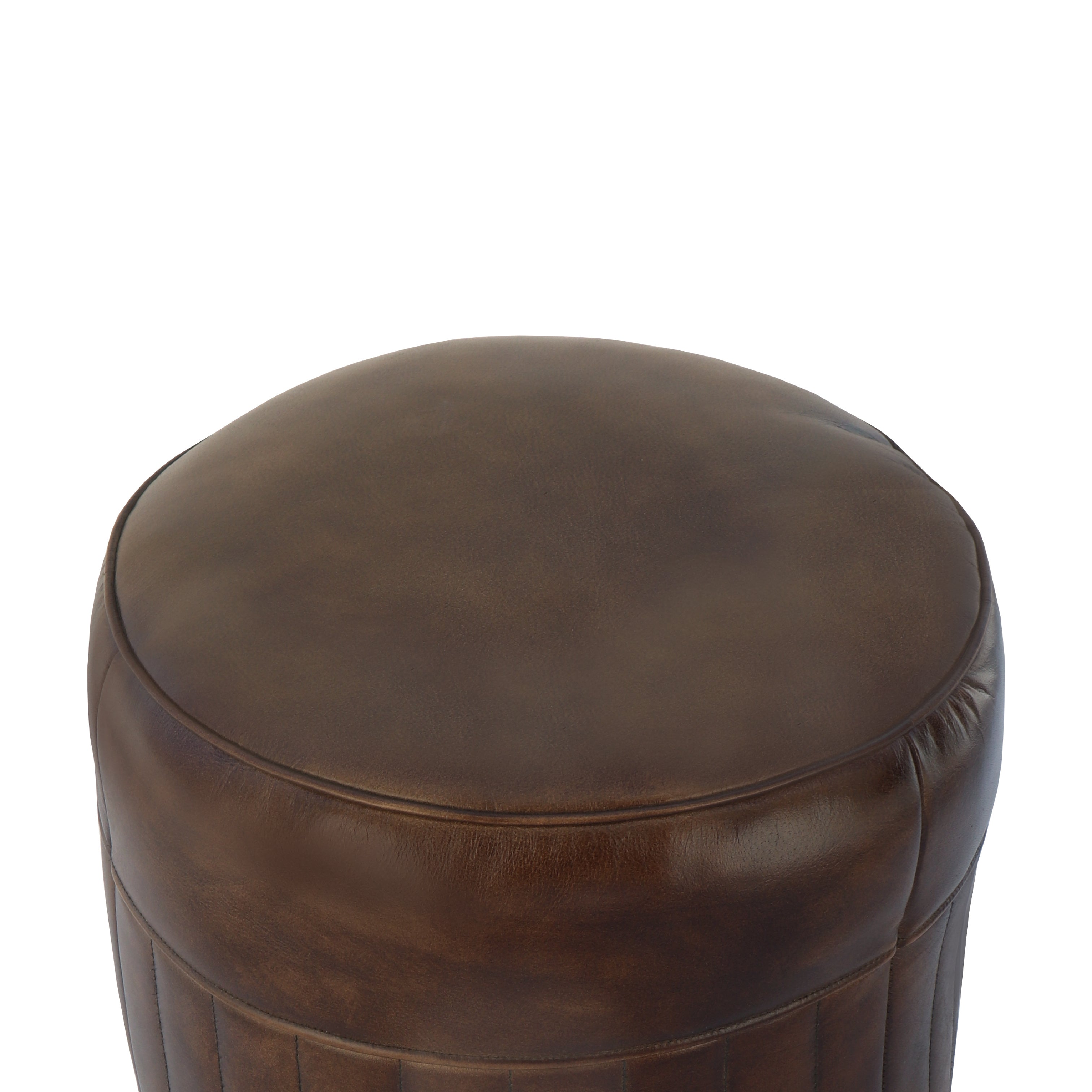 Edmonton Leather Pouf - Dark Grey
