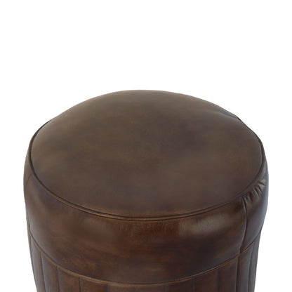 Edmonton Leather Pouf - Dark Grey