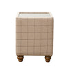 Barry Side Table in Leather & Grey Wool with Glass Top - Natural Check