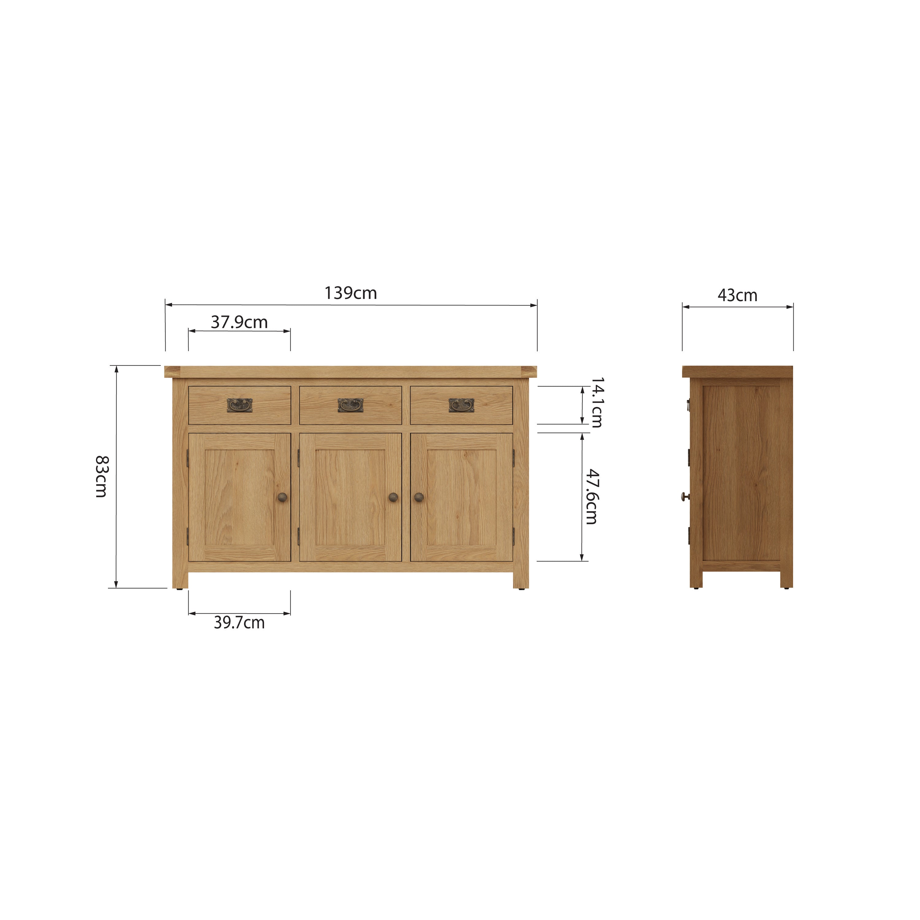 Oakdale Oak Sideboard - 3 Door
