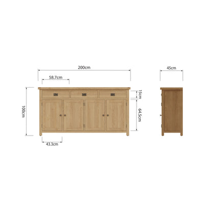 Oakdale Oak Sideboard - 4 Door