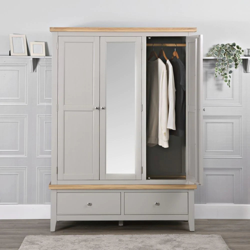 Earlham Grey Painted Oak 3 Door Wardrobe The Oak Outlet Co
