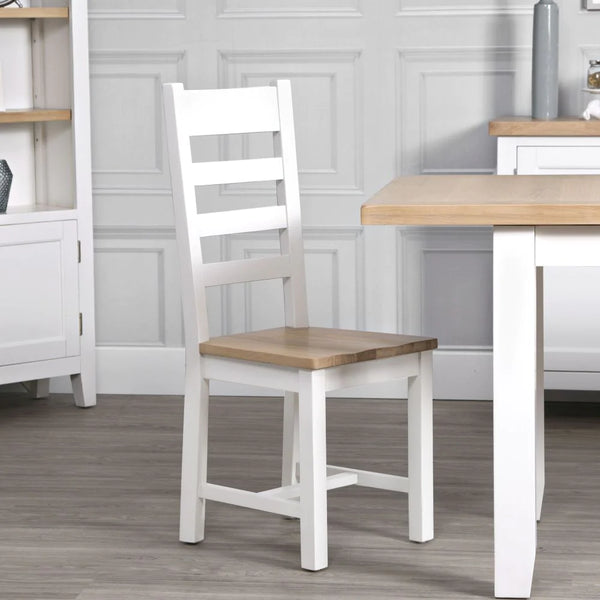 Earlham White Painted & Oak Ladder Back Chair Wooden Seat