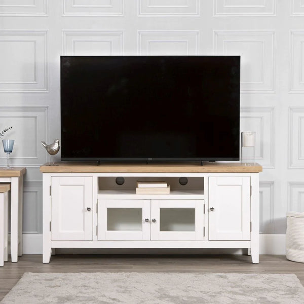 Earlham White Painted & Oak Large TV Unit