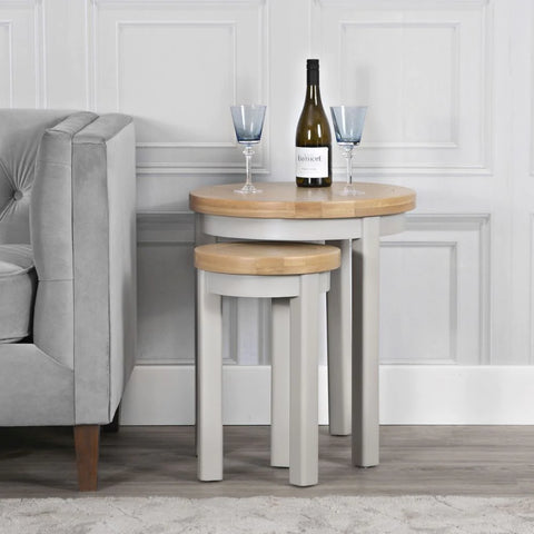 Earlham Grey Painted & Oak Round Nest Of 2 Tables