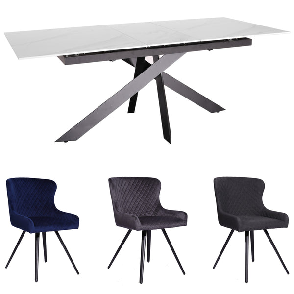 PACKAGE DEAL - Alpha Sintered Stone Extending Dining Table & x4 Alpha Dining Chairs