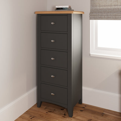 Modena Grey Painted Chest of Drawers - 5 Drawer Narrow