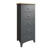 Modena Grey Painted Chest of Drawers - 5 Drawer Narrow