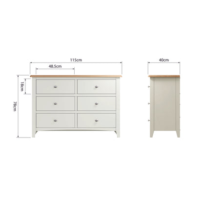 Modena Oak & White  Chest of Drawers - 6 Drawer