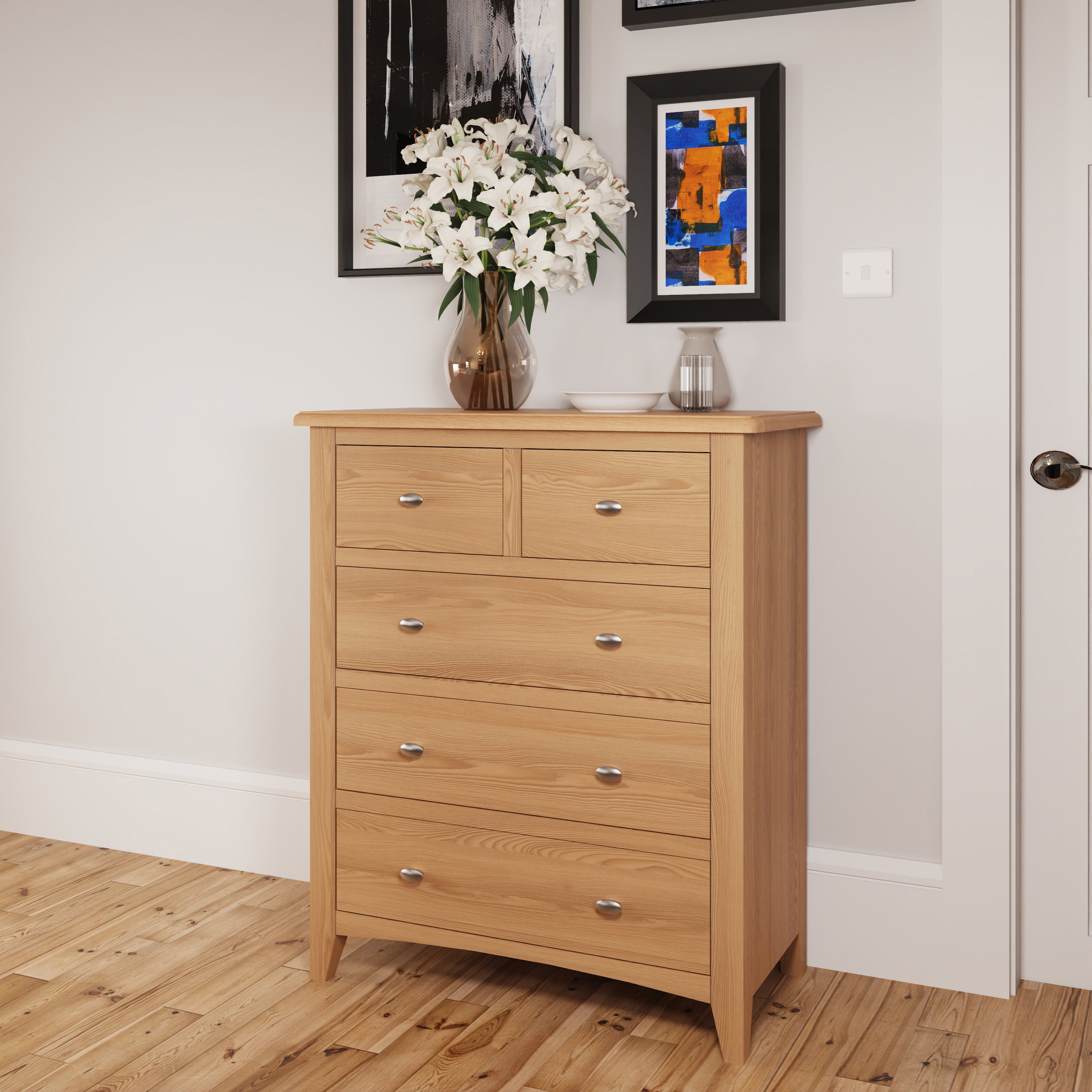 Modena Oak Chest of Drawers 2 Over 3 The Oak Outlet Co