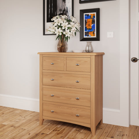 Modena Oak Chest of Drawers - 2 Over 3