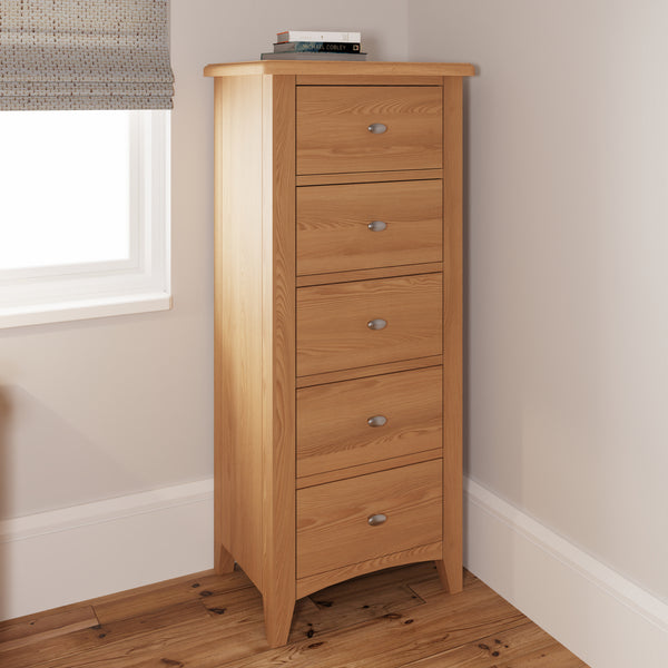 Modena Oak Chest of Drawers - 5 Drawer Narrow