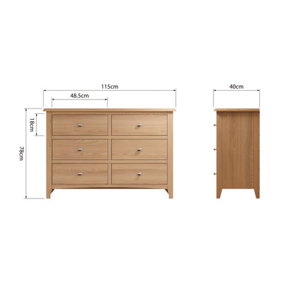 Modena Oak Chest of Drawers - 6 Drawer