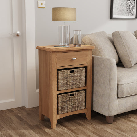 Modena Oak Side Table - 1 Drawer 2 Baskets