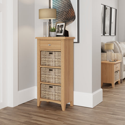 Modena Oak Side Table - 1 Drawer 3 Baskets