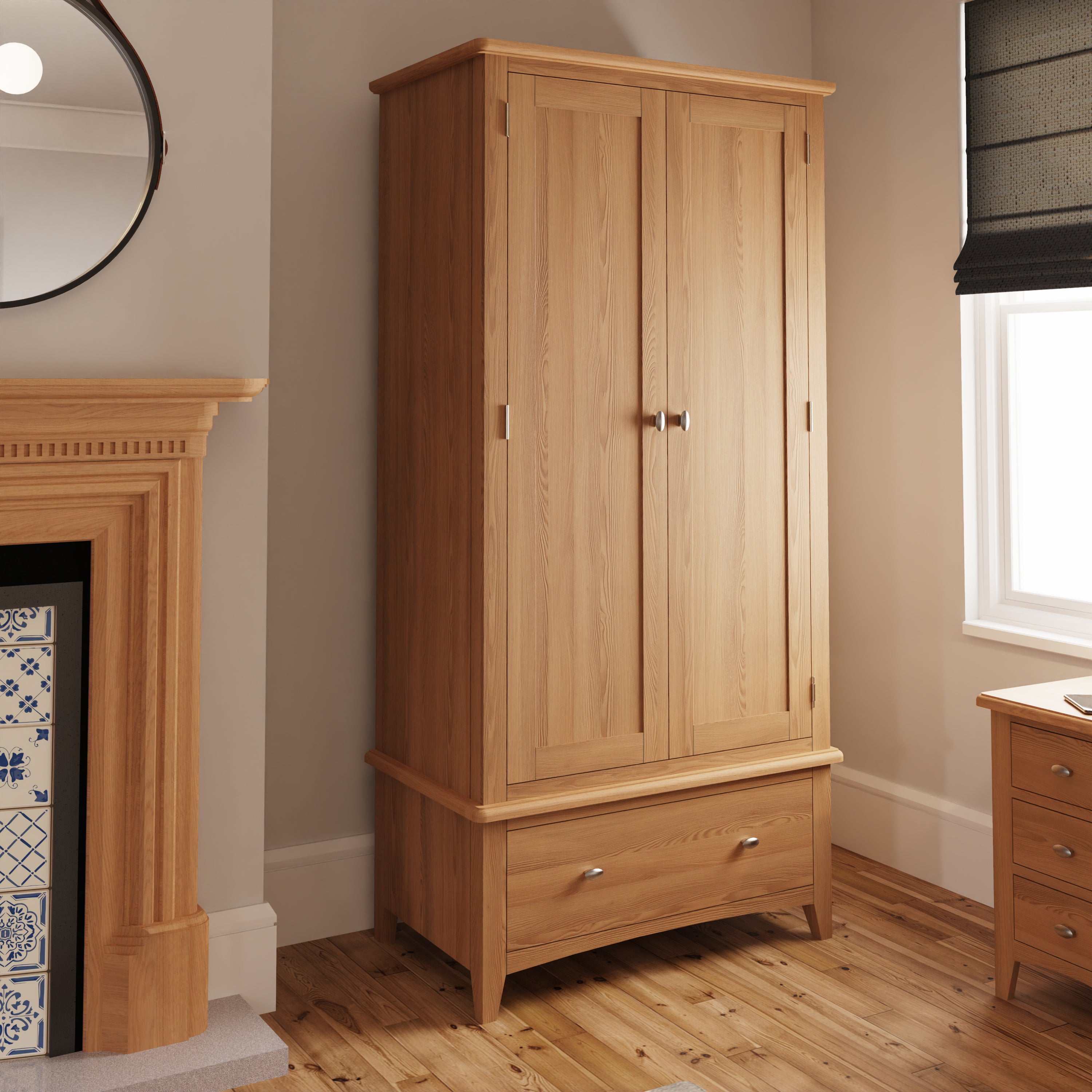 Oak wardrobe discount with drawers
