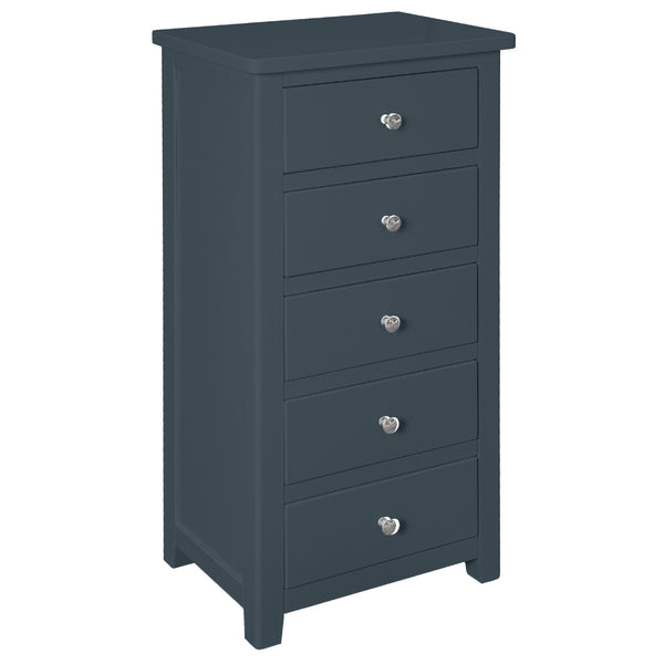 Henley Blue Painted Chest of Drawers - 5 Drawer Narrow