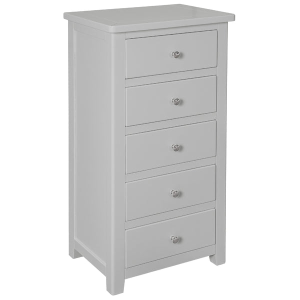 Henley Grey Painted Chest of Drawers - 5 Drawer Narrow