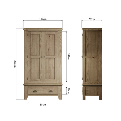 Norfolk Oak Wardrobe - 2 Door with Drawer