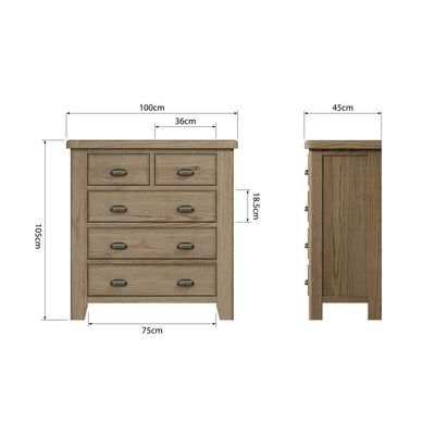Norfolk Oak Chest of Drawers - 2 Over 3