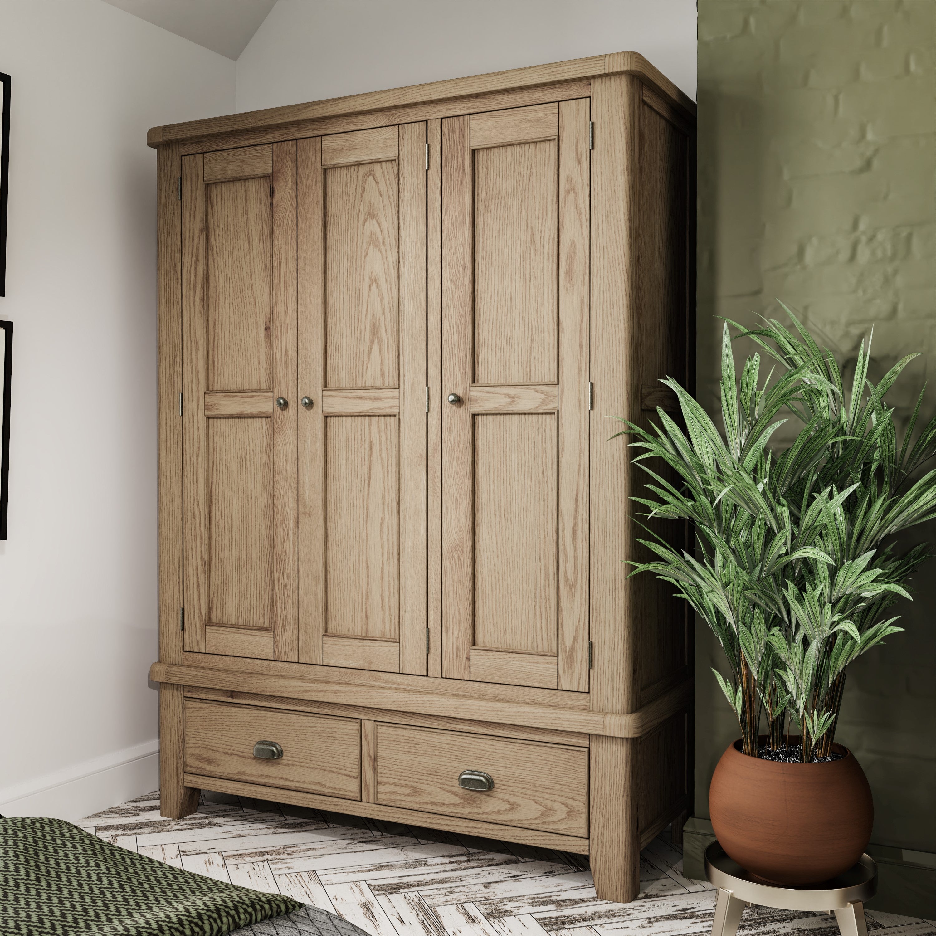 Norfolk Oak Wardrobe - 3 Door with Drawers