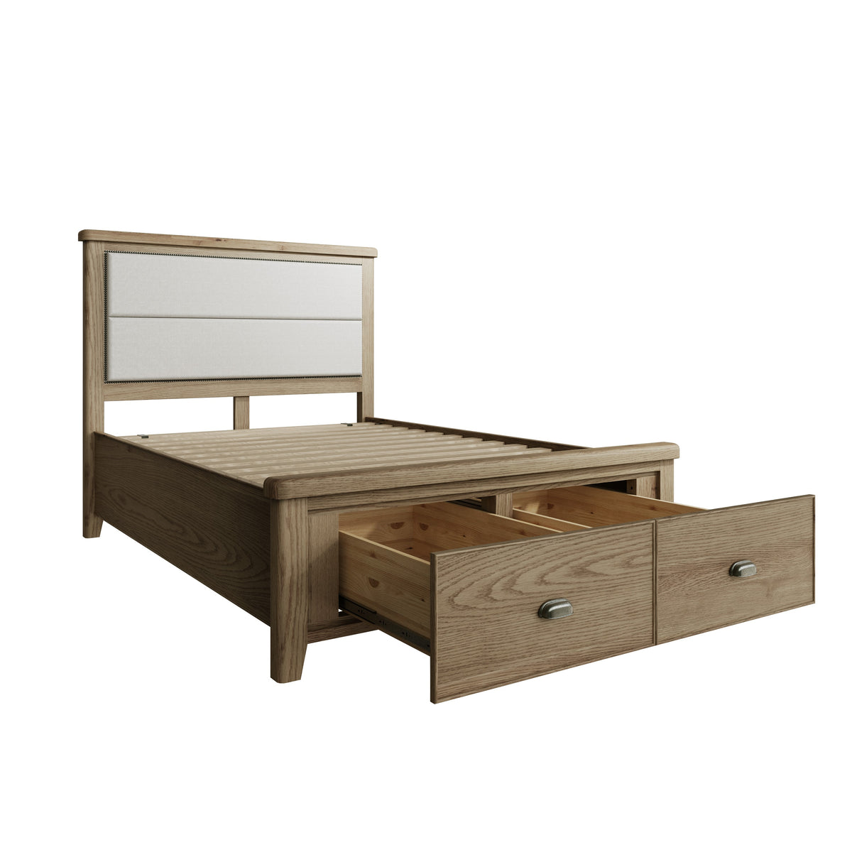 Norfolk Oak Bedframe - Fabric Headboard & Drawer Footboard
