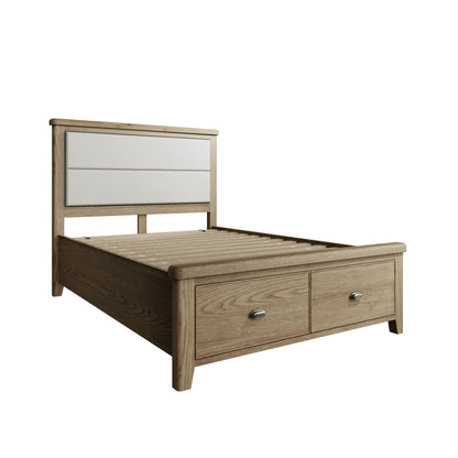 Norfolk Oak Bedframe - Fabric Headboard & Drawer Footboard