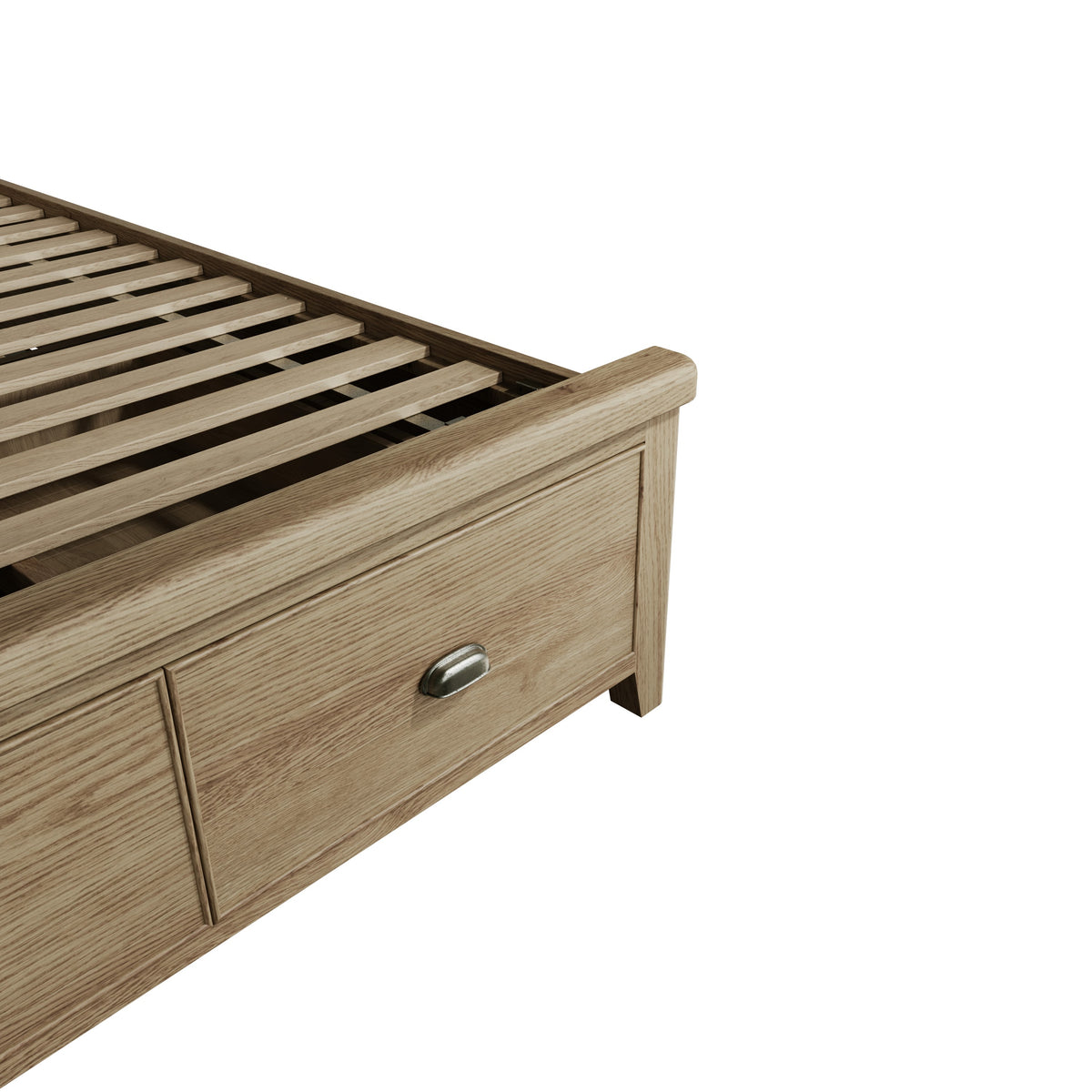 Norfolk Oak Bedframe - Fabric Headboard & Drawer Footboard