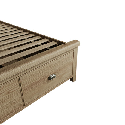 Norfolk Oak Bedframe - Fabric Headboard & Drawer Footboard