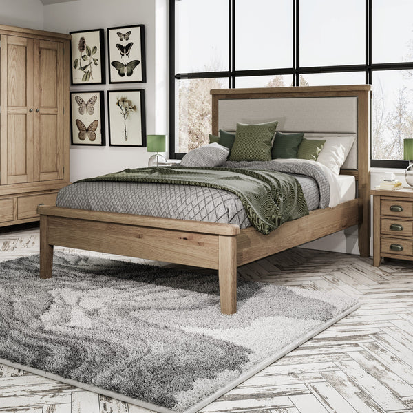 Norfolk Oak Bedframe - Fabric Headboard & Low Footboard