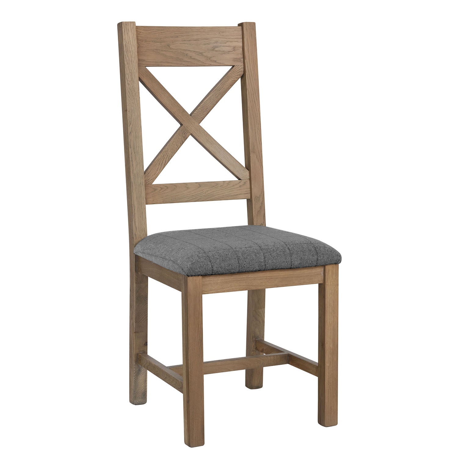 Norfolk Oak Dining Chair - Cross Back with Grey Check Seat