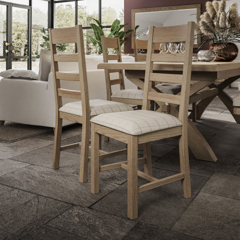 Norfolk Oak Dining Chair - Ladder Back Natural Check Seat
