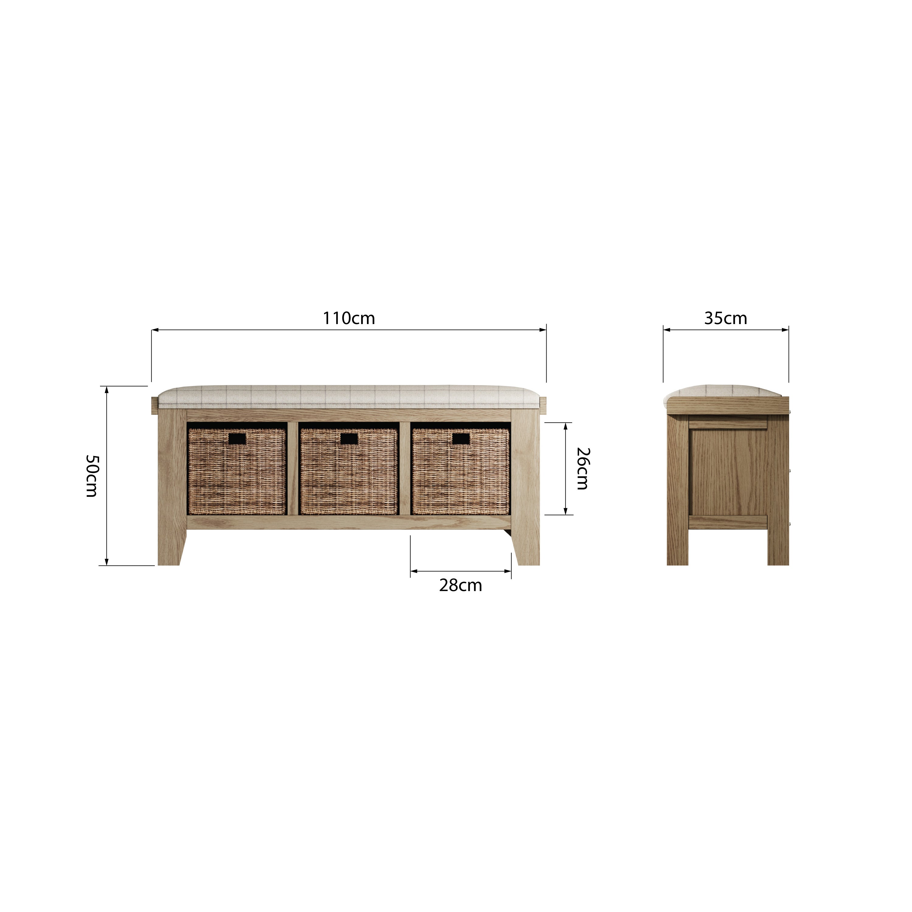 Norfolk Oak Hall Bench Seat - Straight