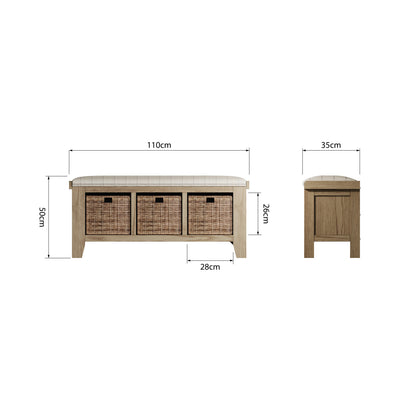 Norfolk Oak Hall Bench Seat - Straight