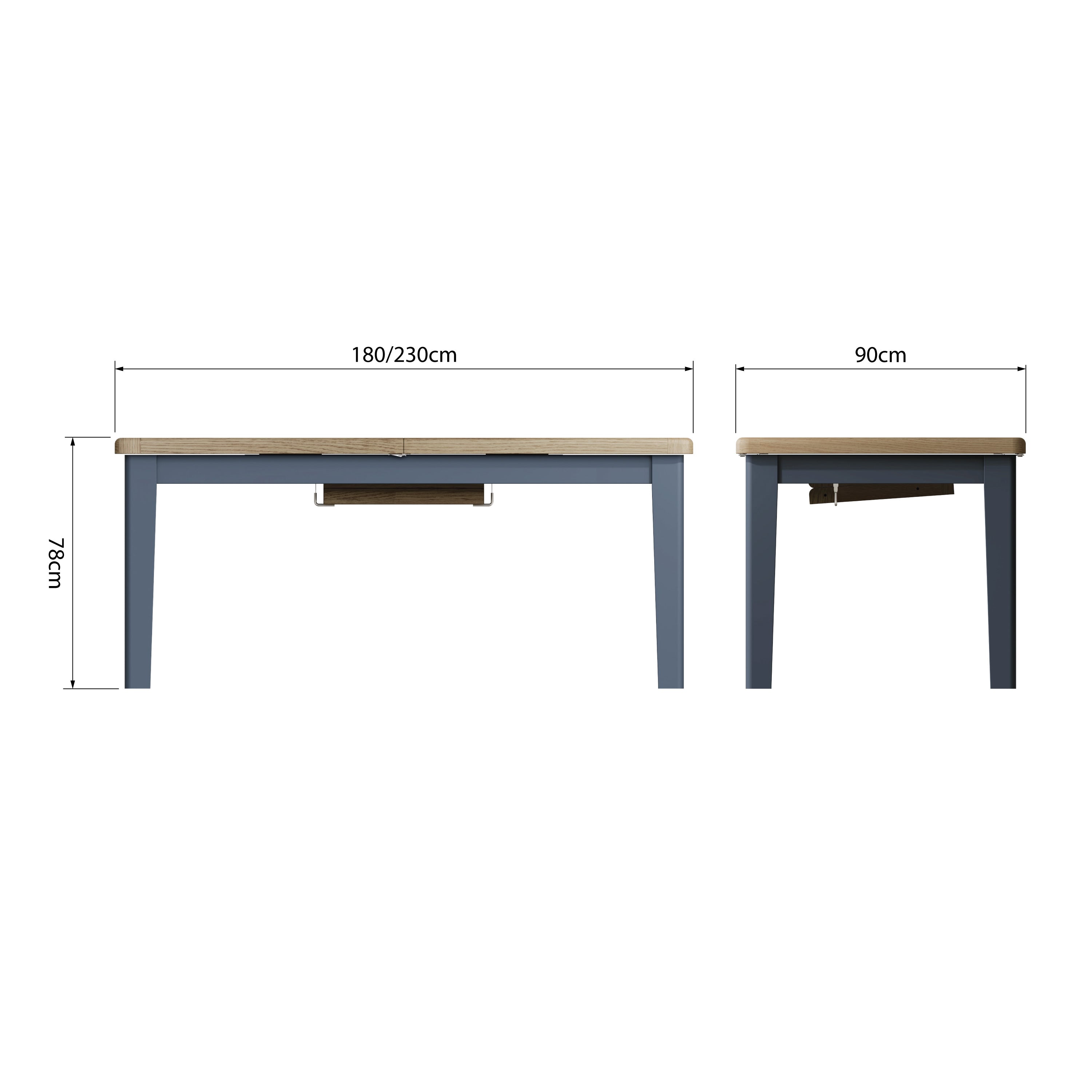 Norfolk Oak & Blue Painted Dining Table - 1.8m Butterfly Extending Table