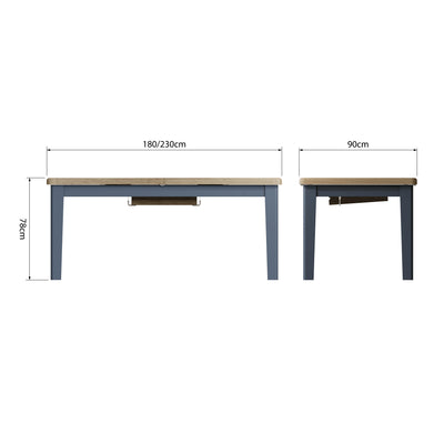 Norfolk Oak & Blue Painted Dining Table - 1.8m Butterfly Extending Table