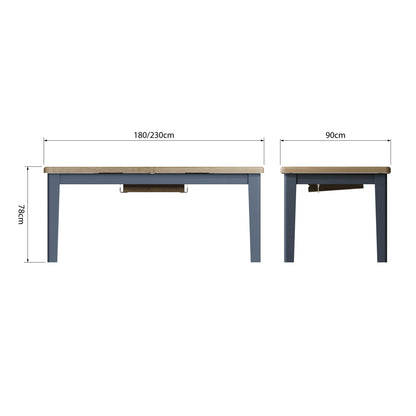 Norfolk Oak & Blue Painted Dining Table - 1.8m Butterfly Extending Table