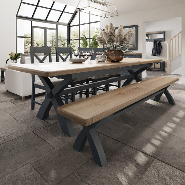 Norfolk Oak & Blue Painted Dining Table - 2.5m Cross Legged Dining Table