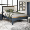Norfolk Oak & Blue Painted Bedframe - Fabric Headboard & Low Footboard