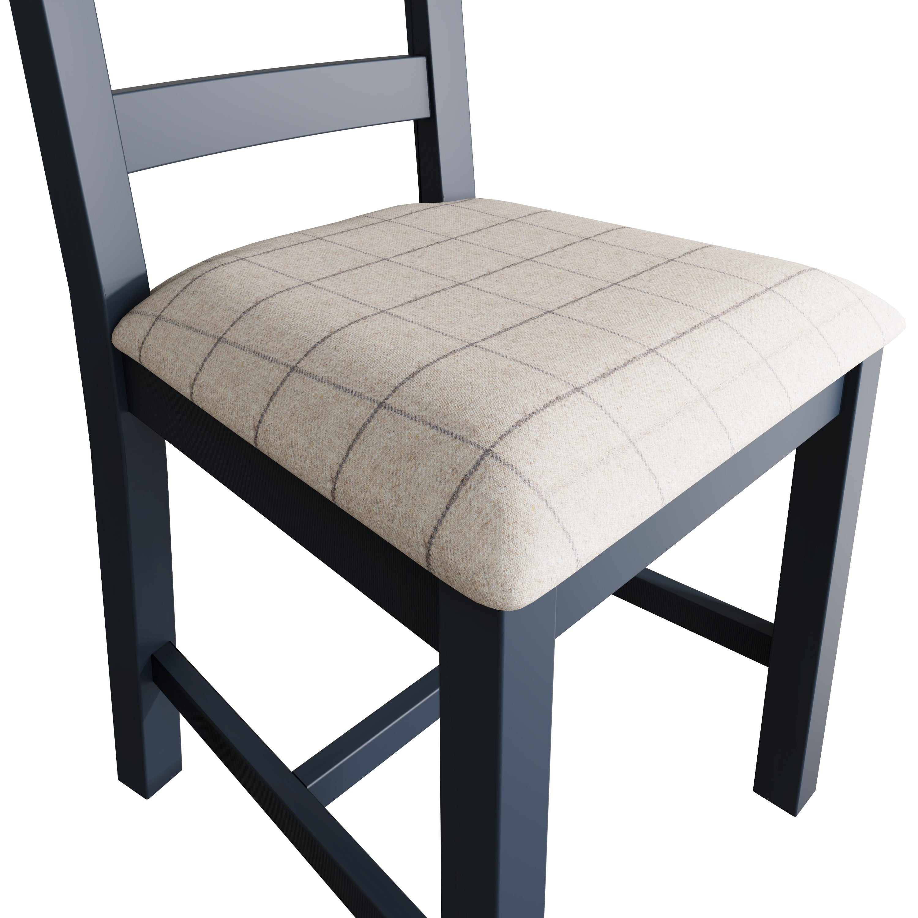 Norfolk Oak & Blue Painted Dining Chair - Ladder Back Natural Check Seat