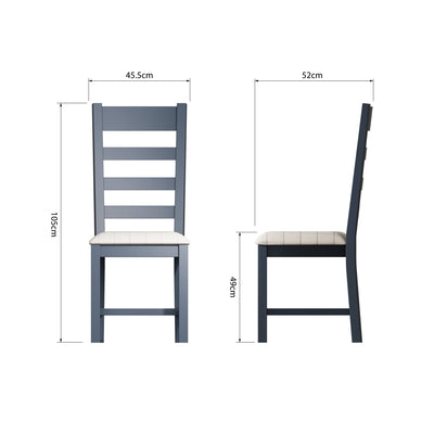 Norfolk Oak & Blue Painted Dining Chair - Ladder Back Natural Check Seat