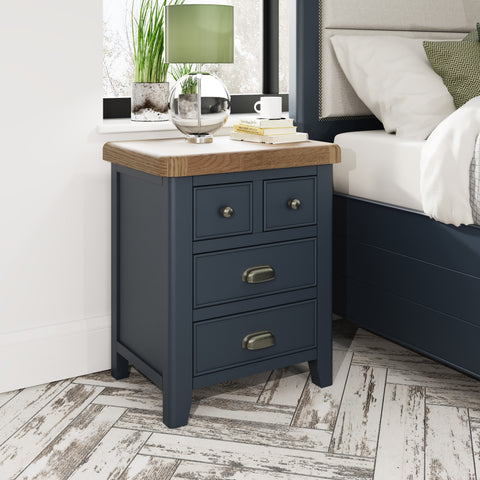 Norfolk Oak & Blue Painted Bedside Cabinet - Extra Large