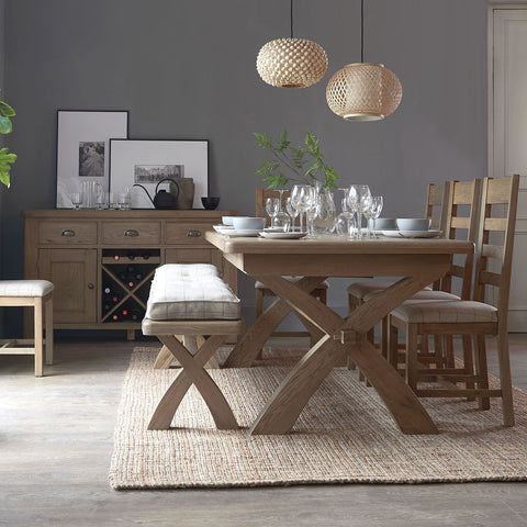 Norfolk Oak Dining Chair - Cross Back with Natural Check Seat